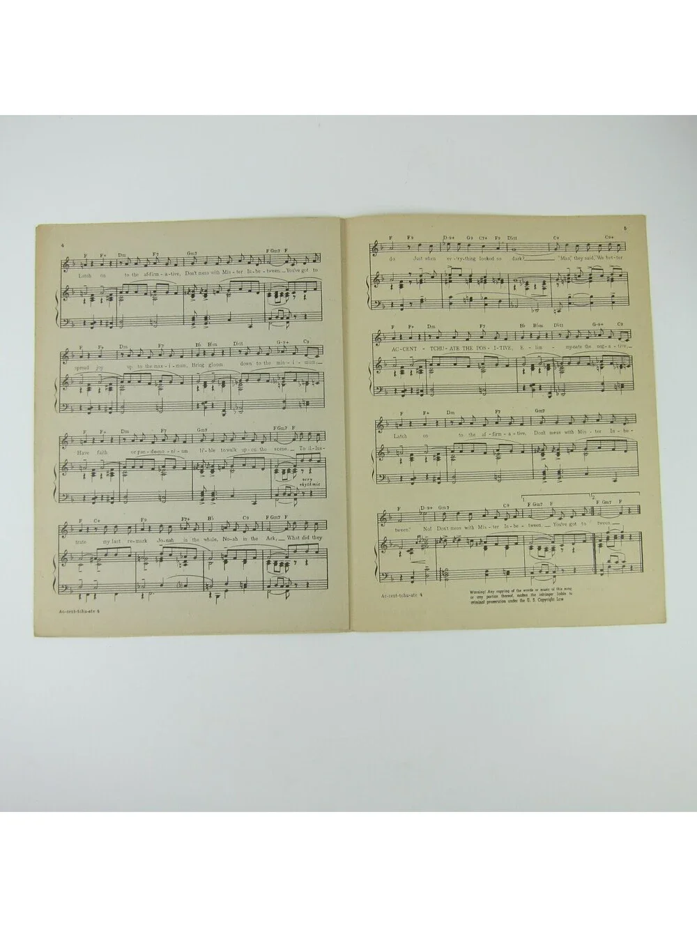Sheet Music Accentuate Ac-Cent-Tchu-Ate the Positive Bing Crosby, Hutton 1944